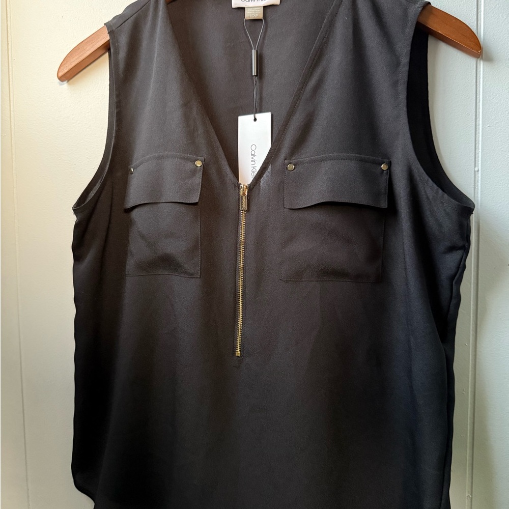 Calvin Klein Black Sleeveless Blouse with Zipper
